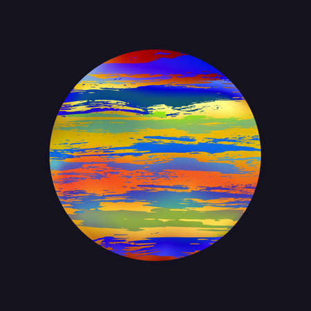 Circle geometric shape with watercolor horizontal strips on black background. Grungy ink doodles simple texture. Round pattern old paint texture. Vector background of stripes for your designのイラスト素材