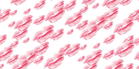 Lipstick kisses seamless pattern. Colors lips prints on white. Sexy wet lip make-up. Perfect for Valentine's Day, textile, wallpapers, web page backgrounds, packaging materials. Vector ilustrationのイラスト素材