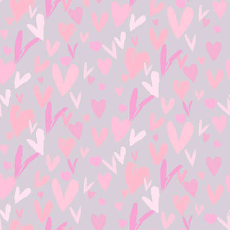 Trendy vector seamless pattern with flying hearts. Watercolor minimalistic abstract hand painted illustration for valentines day wrapping paper, textile or invitation card background in pastel colorsのイラスト素材