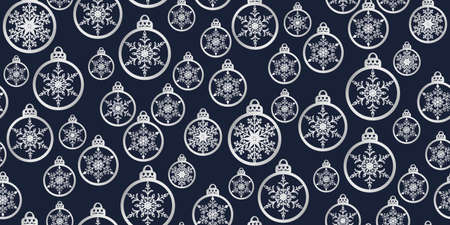Christmas balls with pattern snowflake cut out of paper seamless pattern. Modern flat design. Holiday Wallpaper. Winter infinite background. Snowflakes balls seamless pattern. Vectorのイラスト素材