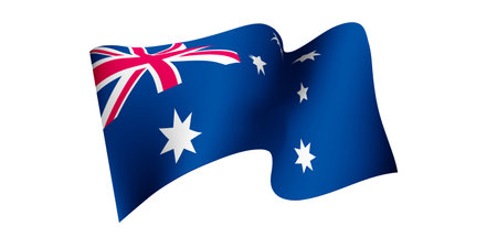 Australia flag waving in the wind. Grunge brush stroke with Australia national flag on white. Flag...