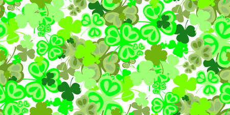 Vector Illustration of St. Patrick's Day Background. Seamless pattern with clover leaves. Green shamrock isolated on white background. Irish decor for greeting card, poster and websiteのイラスト素材