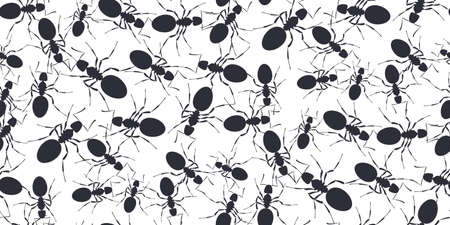 Colony ants. Seamless pattern insects ant on white. Workers ants marching, teamwork. insects in flat style. Design for bedding prints, phone cases, wrapping paper, fabric, wallpaper. vectorのイラスト素材