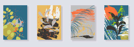 Trendy set of minimalist tropical leaves and abstract forms. Minimal botanical wall art. Mid century...