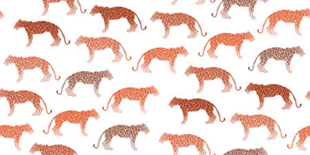 beautiful leopard animal. Tropical seamless pattern with big wild cats on white. Texture leopard...