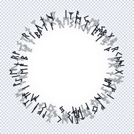 Runes round ethnic pattern. Runic alphabet, Futhark. Ancient norse occult symbols, brown vikings letters on white, rune font. Design for fabric, wallpaper, scrapbook, wrapping. Vector illustrationのイラスト素材