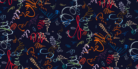 Trendy set of colorful hand painted abstract forms on black. Abstract seamless geometric texture for wallpapers, web page, surface textures, textile, esign wall decoration, wrapping paper. vectorのイラスト素材