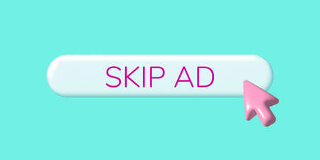 Skip ad icon. Button skip ads with cursor for website. Apply to stop, continue prohibited. Concept...