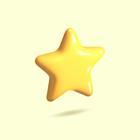 Star of golden yellow glossy color. Customer achievement and feedback concept. Achievements for games. High client rating about work employee of website. Realistic 3d vector illustration designのイラスト素材