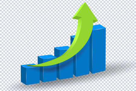 Abstract Curved Green Arrow. Market movements creative concept charts, infographics. Green curve arrow of trend on transparent. Trading stock news impulses. Realistic 3d vector designのイラスト素材