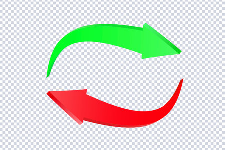 Two arrows circle red green color. Business infographic presentation diagram for presentation, design data finance, report. section compare service. Up and down trend. paper index. 3d vectorのイラスト素材