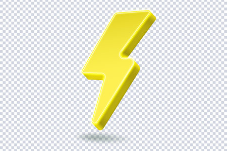 Gold thunderbolt sign icon. Lightning sign yellow color, charger symbol, charging work indicator. Powerful lightning strikes. Lightning stop. Realistic 3d vector.のイラスト素材