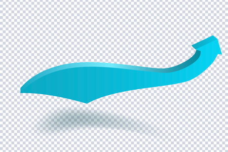 Growing Blue Arrow. Growth chart sign. Flexible arrow indication statistic. Colorful curve arrow of trend on transparent. Trading stock news impulses. trade infographic. Realistic 3d vector designのイラスト素材