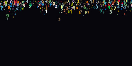 Colorful numbers seamless pattern. Mathematical background of randomly placed different bright numbers on black. Colorful school template for nursery, kids playroom and classroom. vector illustrationのイラスト素材