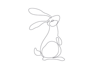 Self drawing icon rabbit. One black line drawing easter bunny on white. Modern cute animal design in minimalist style for company logo identity, concept for national zoo icon. vector illustrationのイラスト素材