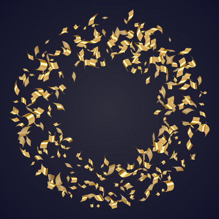 Pattern of gold dust falling sparkling confetti dots of circle lines. Shimmering glow glittering gold glitter particles effect. Glitter rain, golden star dust, bright yellow sparkles on black. vectorのイラスト素材