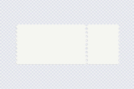 Blank event concert paper ticket with one stub rip line on transparent background. Template design for promo voucher, entertainment show or event entrance card, boarding pass. vector illustrationのイラスト素材