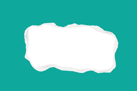 Blue green square ripped paper with torn adges and soft shadow. Blank mockup for text or message on white. 3D vector illustration for presentation, advertising, website, apps, banner layoutのイラスト素材