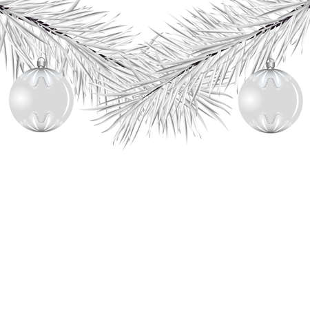 Illustration New Year Snowing Background with Silver Christmas Balls, Copy Space for Your Text - Vectorのイラスト素材