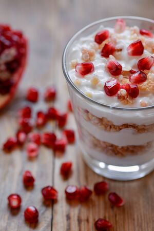 yogurt cream with pomegranate berriesの写真素材