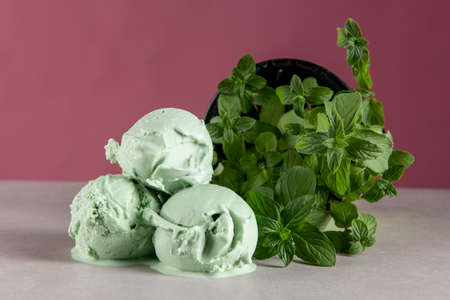 mint ice cream ballsの写真素材