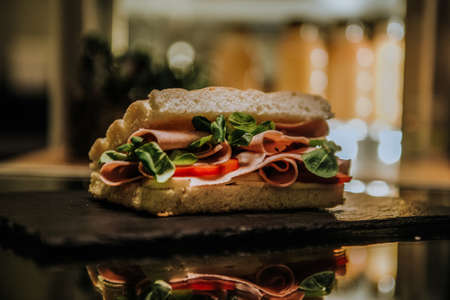 sandwich with tomato lettuce and hamの写真素材