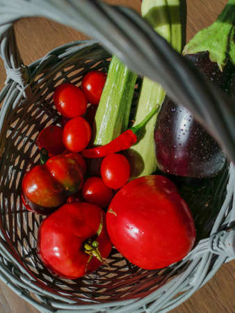 fresh vegetables in a basketの写真素材