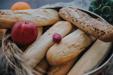 bread in the basketの写真素材