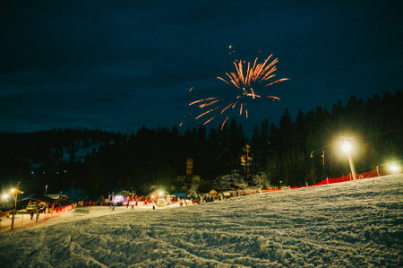 fireworks on the ski slope