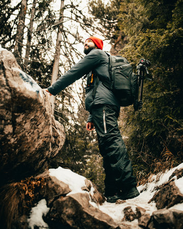 man climbing the mountainの写真素材