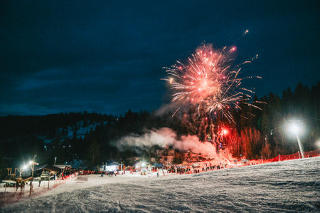 fireworks on the slopeの写真素材