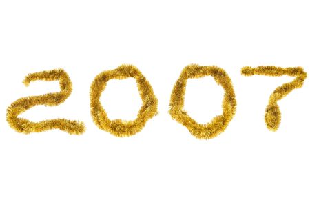 A sign 2007 made with tinsel, isolated on white