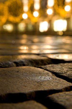 A street with cube during a night