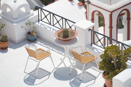 A balcony in hotel, Santorini isl., Greeceの写真素材