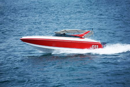 A photo of a speed motor boatの写真素材
