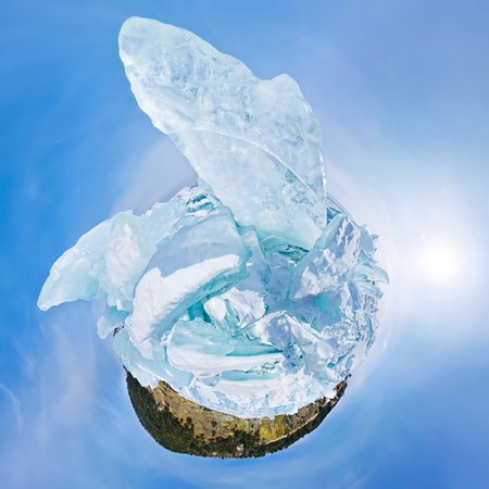 Blue ice hummocks Baikal stereographic panorama little planetの写真素材