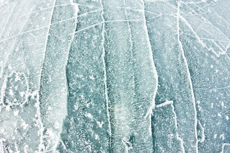 The pattern of cracks on blue ice of Lake Baikalの写真素材