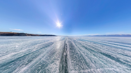 large-format panorama wide crack in the ice of Lake Baikal.