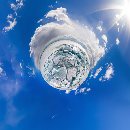 Ice hummocks in polar spherical projection of little planet.の写真素材