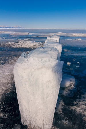 Ice blocks on blue ice, Olkhon island, Lake Baikal.