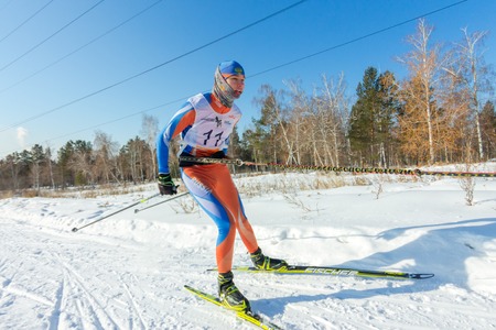 Irkutsk, Russia - January 28, 2017: Racing competition for dog sledding and skijoring Angara beads 2017.のeditorial素材