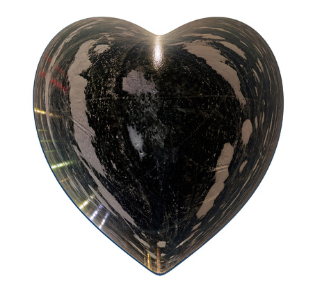 Black Ice heart with bubbles and cracks isolate.の写真素材
