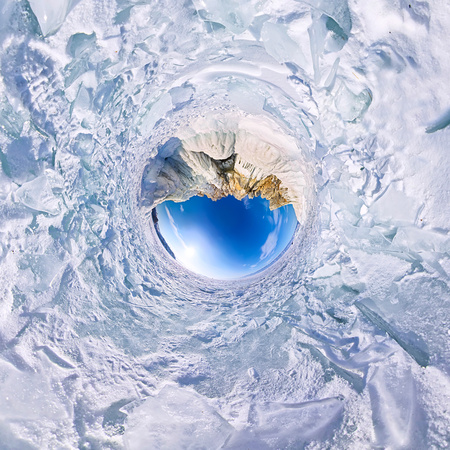 Spherical panorama 360 180 degrees Cape shaman on the island of Olkhon, Lake Baikal.