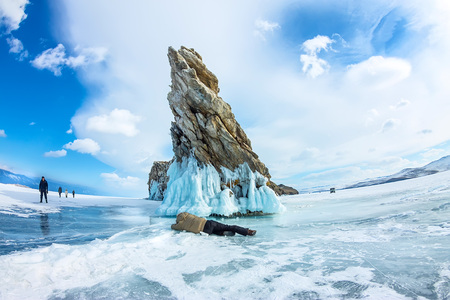 Transparent ice on Lake Baikal near Ogoy island. Siberia, Russiaの写真素材