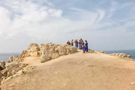 Khuzhir, Russia - July 29, 2016: Shamans perform a rite of offering to spirits on the island of olkhonのeditorial素材