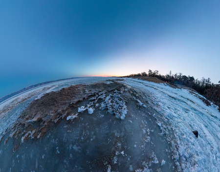 Dawn on a sandy beach on the island of Olkhon. Wide-angle panoramaの写真素材