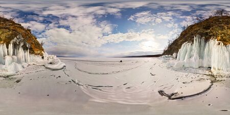 icy rocks of Olkhon Island are Lake Baikal. Spherical 360 180 vr panorama