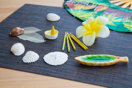 Still-life with the flower shaped aroma candleの写真素材