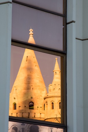 Reflection of Fisherman Bastion in Budapest, Hungaryの写真素材