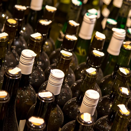 Lots of wine bottles at the European marketの写真素材